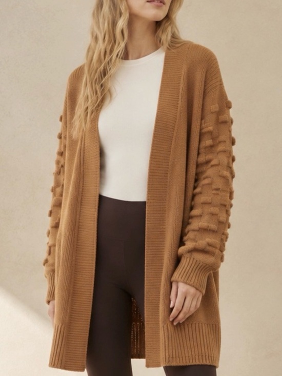 Sweaters - 999. Cozy Open-Front Brown Women's Cardigan Sweater